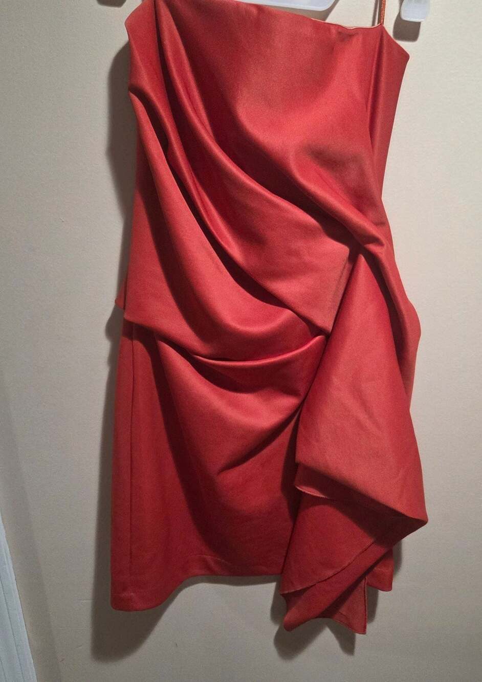 Women's Kieu's Strapless Burnt Orange Draped Asymmetric Cocktail Dress small
